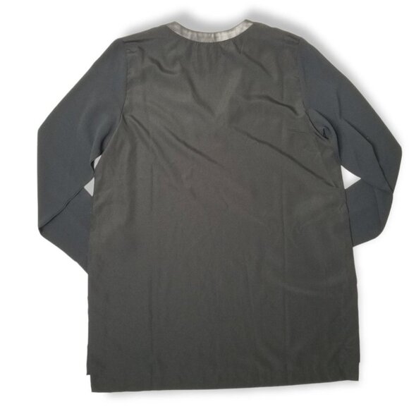 Long Sleeve Flowy Tunic Top V Neck Faux Leather Neck Line Goth Alternative Witch - Picture 2 of 8